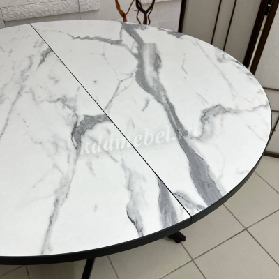 Стол обеденный раздвижной пластик Арчи (Белый мрамор 3027/Опоры черные)