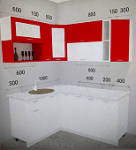 Кухня угловая Ксения 1,30*1,80 МДФ Белый (Красный глянец/Белый глянец/Столешница Антарес)
