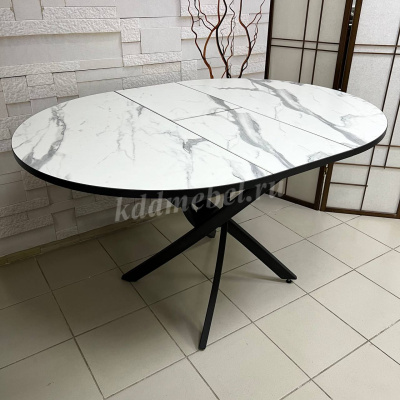 Стол обеденный раздвижной пластик Арчи (Белый мрамор 3027/Опоры черные)