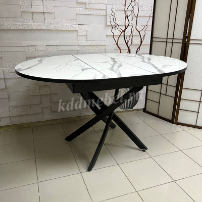 Стол обеденный раздвижной пластик Арчи (Белый мрамор 3027/Опоры черные)