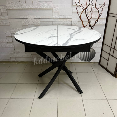 Стол обеденный раздвижной пластик Арчи (Белый мрамор 3027/Опоры черные)