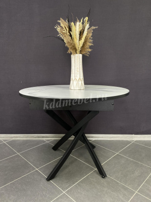 Стол обеденный раздвижной пластик Арчи (Белый мрамор 3027/Опоры черные)