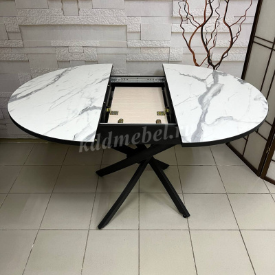 Стол обеденный раздвижной пластик Арчи (Белый мрамор 3027/Опоры черные)