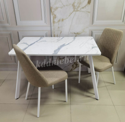 Стол обеденный Берген 2 кат. (Опора Белый матовый/Столешница Мрамор белый 3027)