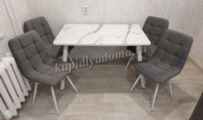 Стол обеденный Берген 2 кат. (Опора Белый матовый/Столешница Мрамор белый 3027)