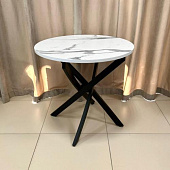 Стол обеденный Арчи-3 0.8 (Белый мрамор 3027/Опоры черные)